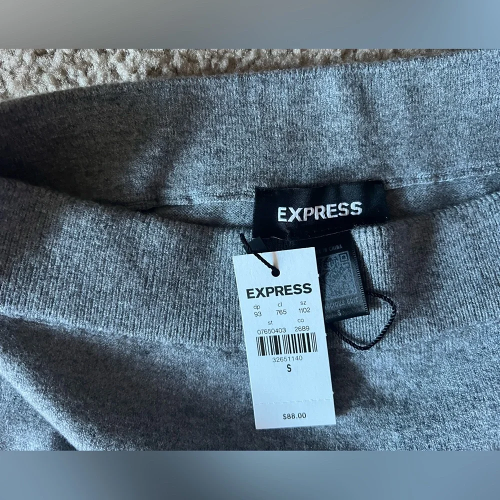 NWT Express Knit Midi Side Ruched Gray Skirt Wool Blend